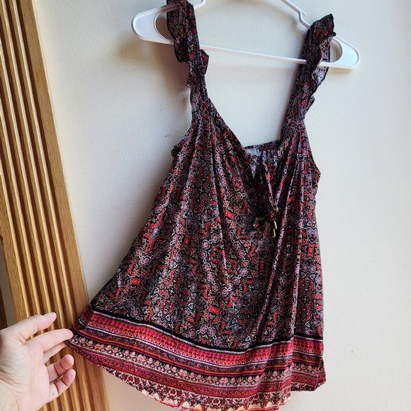 Adrissa Tops - Adrissa Red/Black Paisley Ruffled Tank Top Size Medium